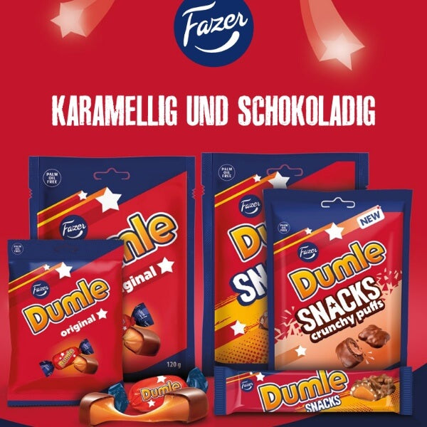 Fazer Dumle Snacks Schokoladenriegel mit Karamell Toffeefüllung - 40g