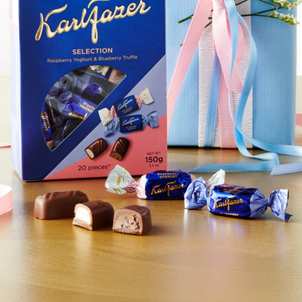 Karl Fazer Selection Himbeer Yoghurt & Blaubeer Trüffel Pralinen - 150g (SONDERPREIS MHD 05.11.2026)