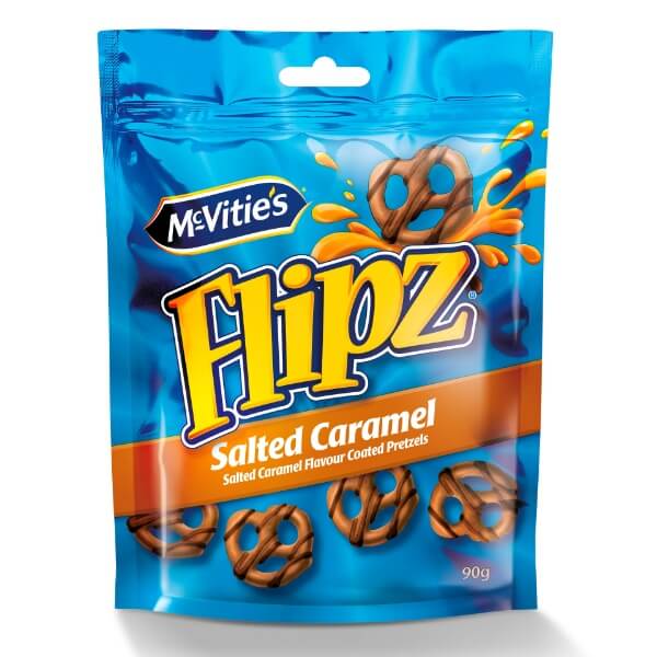 McVitie's Flipz Brezeln mit Karamell Schokolade umhüllt in der 90g Packung
