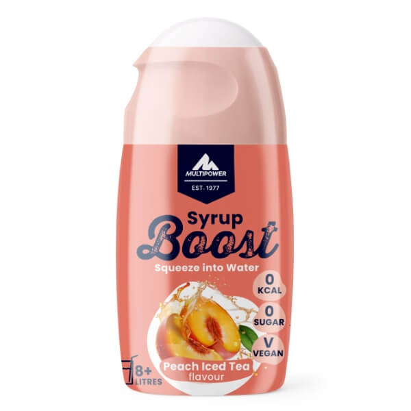 Multipower Getränke Sirup Boost Eistee Pfirsich ohne Zucker in der 65ml Flasche