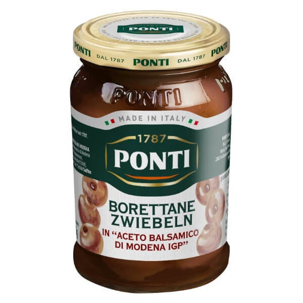 Ponti Eingelegtes Gemüse Borettane Zwiebeln in Balsamicoessig im 300g Glas