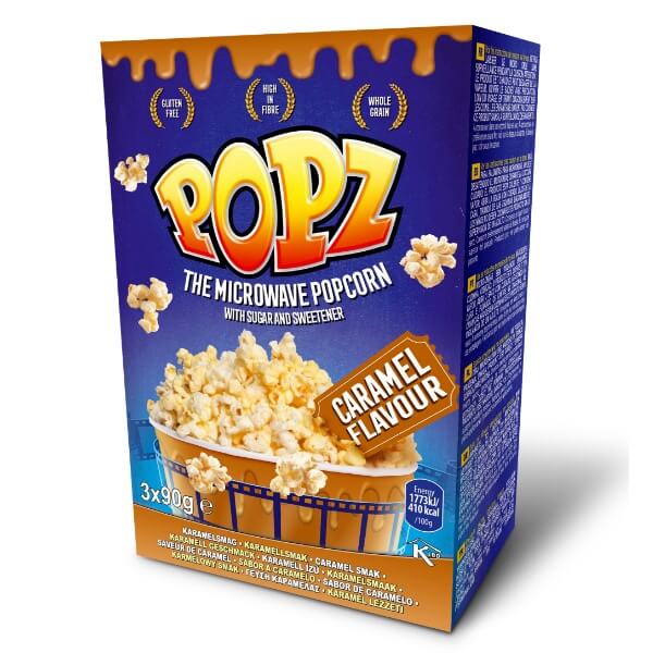 POPZ Mikrowellen Popcorn Karamell 3 Portionen in der 270g Verpackung