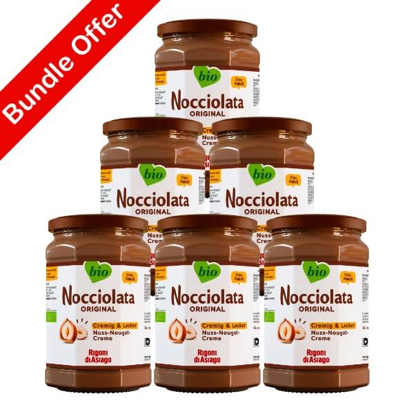 6 Gläser je 650g Rigoni di Asiago Nocciolata Bio-Haselnuss-Nougat Creme
