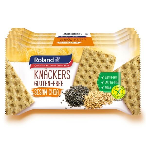Roland Knäckers Mini Knäckebrot Glutenfrei Sesam Chia in der 140g Verpackung